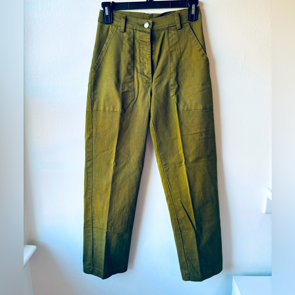 loup moss green wide leg cotton trouser pants - XS
